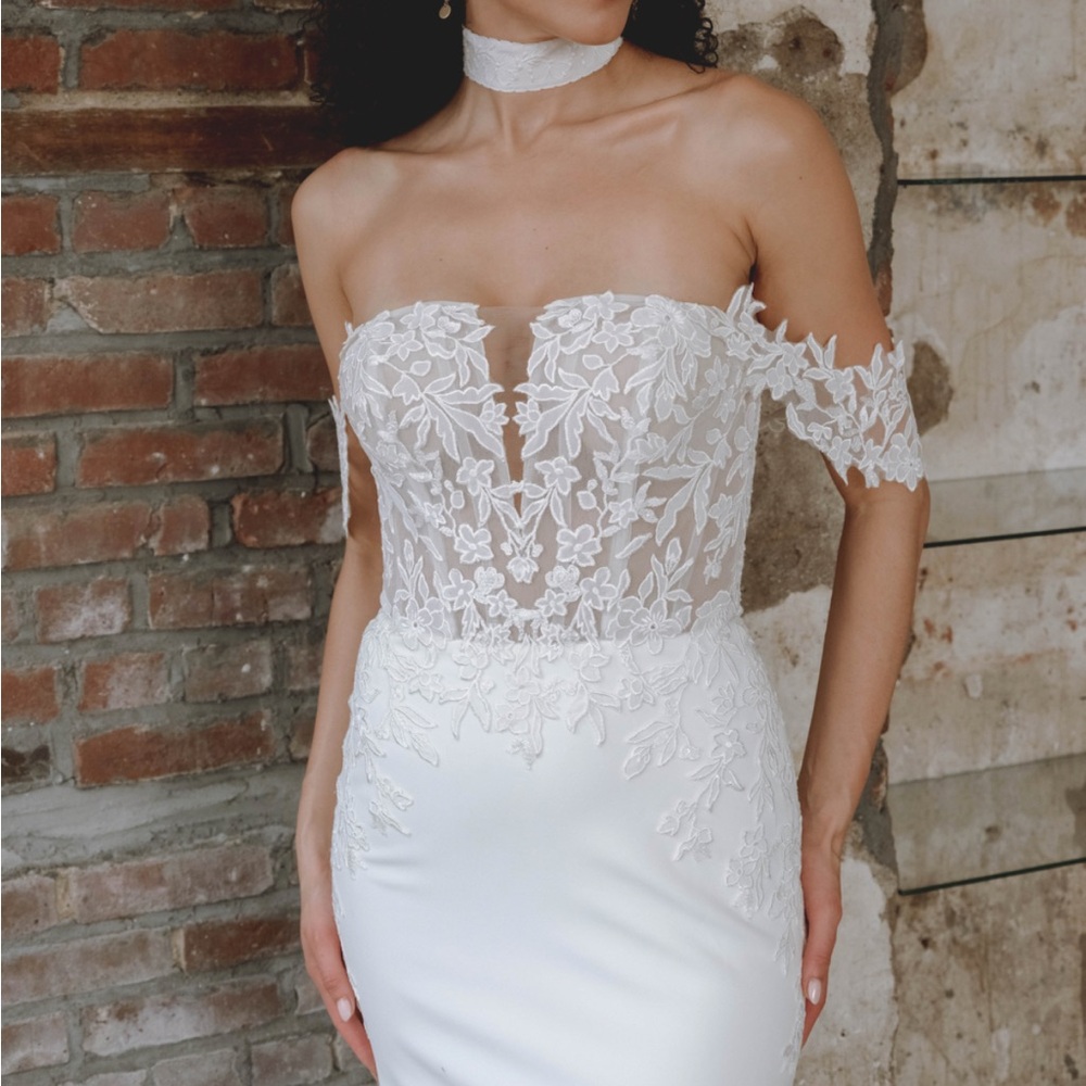 Wedding dress-Lillian West 66304 crepe fit and flare bridal gown-ivory - Picture 3 of 4